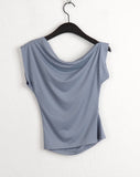 Charba Shirring Unbalanced One Shoulder Sleeveless T-shirt