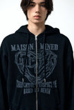 DOODLE HEART WAFFLE ZIP UP HOODIE