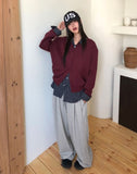 Pimu Basic Round Neck Loose Fit Long Sleeve Knit Cardigan