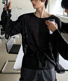 See-through wide neck knit