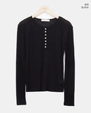 Duric Button Henley Neck Tencel Long Sleeve T-shirt