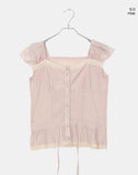 Kyohi Ribbon Pintuck Lace Short Sleeve Blouse