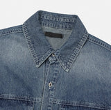 Ruff unbalanced pocket denim short sleeve shirt