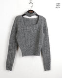 [Choker Set] Ruckle Wool Square Neck Ribbed Long Sleeve Knit