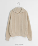 Mikori two-way high neck cable crop knit zip-up