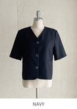 Leju No Collar Tweed Short Sleeve Short Jacket