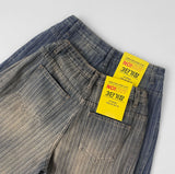 Stripe Folding Hem Snap Wide Denim Pants