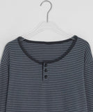 [BAONHAUS] Felts Stripe Henley Neck Long Sleeve Tee