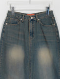 Linjob point washed denim long skirt