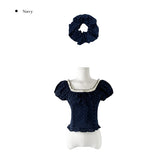 [Scrunchie set] Zans Dot Lace Puff Ribbon Blouse
