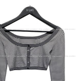 Button Stripe Mini Crop Long Sleeves