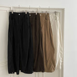 Corduroy Folding Pintuck Hem Snap Wide Banding Pants