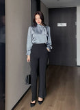 Luan Satin Pintuck Pearl Tie Blouse