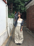 Luo Stitch Pintuck Pocket Wide Cotton Pants