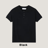 Rib shawl patch henley neck short sleeve t-shirt