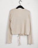 Dati Strap Shirring Ribbed Long Sleeve Cardigan