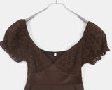 Kiaco Heart Neck Puff Ribbon Punching Short Sleeve Blouse