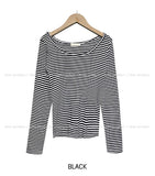 [U-BASIC] Seril Stripe U-Neck Long Sleeve Tee