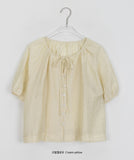 Meldew Ribbon Button Puff Short Sleeve Blouse