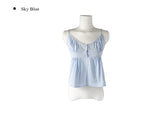 Cordon Summer Ribbon Shirring Button Sleeveless Blouse