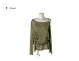 Arton See-through One-Shoulder Knit Belt Sleeveless Set