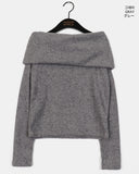 Turnage Brushed Ribbed Brush Fur Off Shoulder Tee