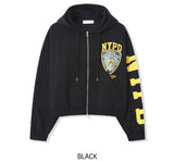 Police Semi-Crop Over Printed Hood Zip-Up