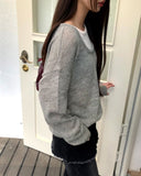 Mishu Color Matching Layered Loose Fit Long Sleeve Knit