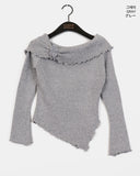 Neon Rose Corsage Wave Off-shoulder Knit