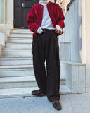 Gridane Belt Pintuck Wool Slacks