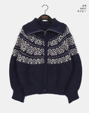 Helky Nordic Pattern Two-Way Knit Zip-Up