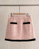 Noble Velvet Ribbon Boucle Wool Jacket Mini Skirt Set