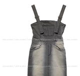 overall maxi denim skirt