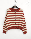 Kiku Stripe Boucle Semi Crop Knit Cardigan