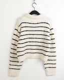 [Wool20] Yats Boucle Stripe Collar Knit Long Sleeve Cardigan