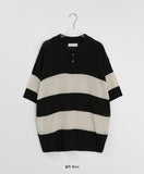 [Unisex] Minke Boucle Stripe Collar Short Sleeve Knit