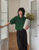 Berna Linen Collar Knit Short Sleeve T-shirt