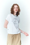 Circle Kitty Embroidered Crop Short Sleeve Tee