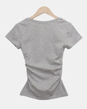NER Deep U-Neck Round Side Shirred Short Sleeve T-Shirt