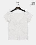 Ivey Floral Shirring V-Neck Short Sleeve T-Shirt