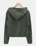 Hion high neck button hooded zip-up