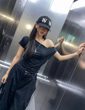 Drape Shirring Unbalance Off-Shoulder T-Shirt