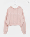 Arring Pretty Motion Lettering Pocket Long Sleeve Hood Zip-Up