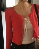 Ponen Cotton Ribbed Crop U-Neck Cardigan