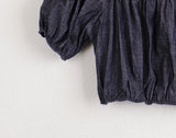 Minen Denim Off Shoulder Cropped Short Sleeve Blouse