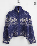 Sikok Snow Flower Nordic Pattern Two-Way Knit Zip-Up Cardigan