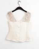 Kilreu Flower Jacquard Color Matching Ribbon Sleeveless Blouse