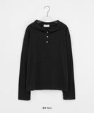 [Unisex] Ael Button Rib Hood Long Sleeve Tee