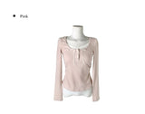 Sojin Lace Shirring Button T-Shirt