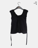 Hana Lace Ribbon Puff Sleeveless Short Sleeve Blouse
